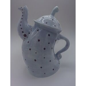 Whimsical 9" Dancing Mayco 2013 Ceramic Lid Coffee/Tea Pot Purple Polka Dots
